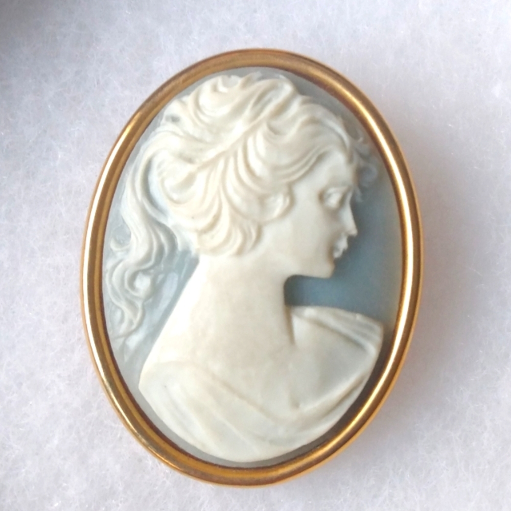 Light Blue and White Cameo Brooch